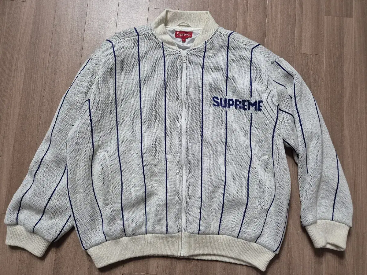 Supreme Pinstripe Zip-up Jacket Sweater Varsity