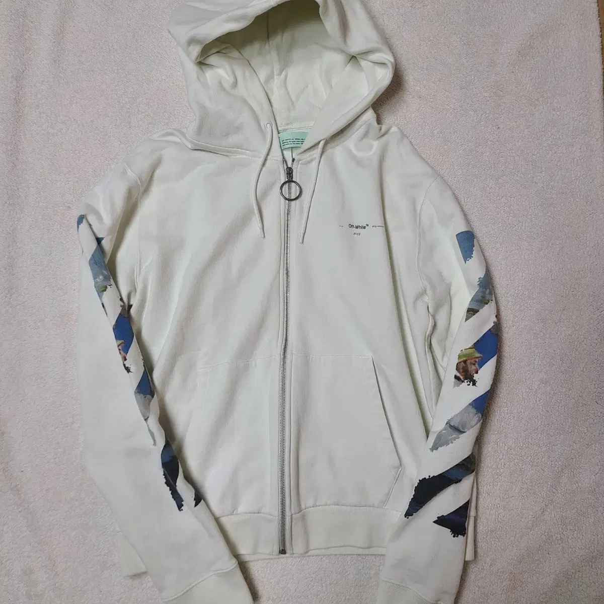 (L) Off-white oil painting hood zip-up