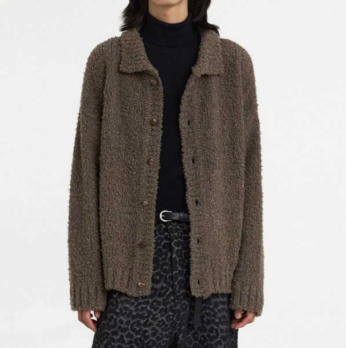 U's Brushed Knit Cardigan (L, Brown)