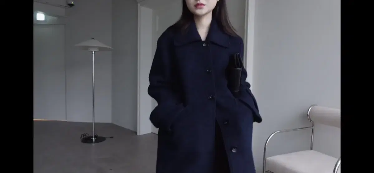 킨더살몬 하프코트 FW21 Woolly Half Coat Navy