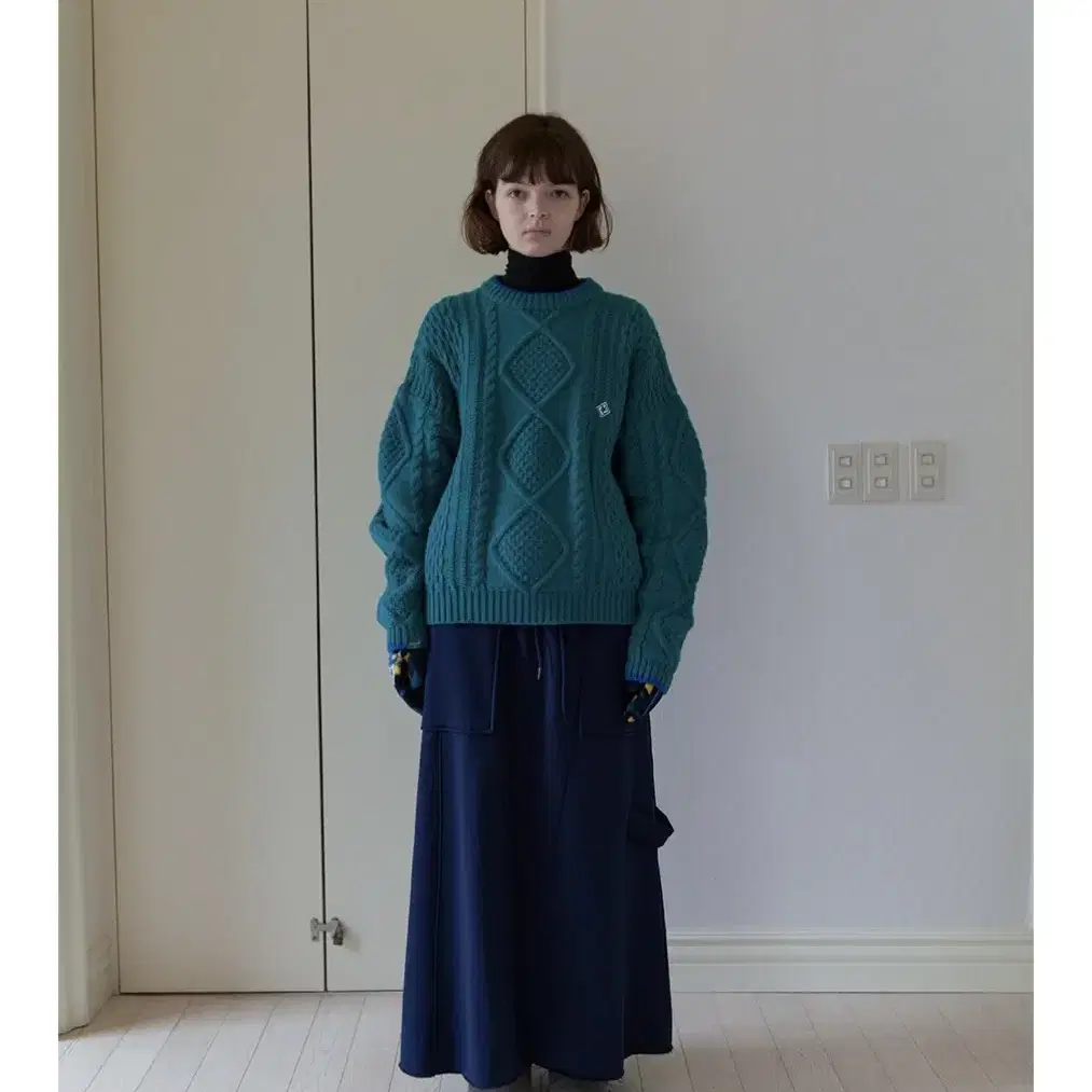 노컨텐츠 cable knitwear blue green