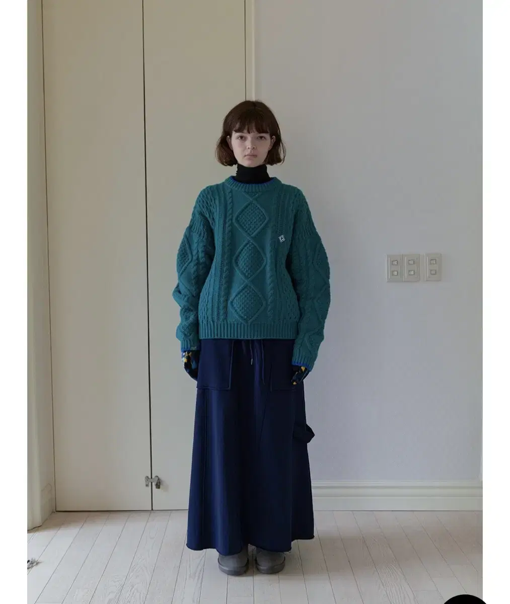 노컨텐츠 cable knitwear blue green