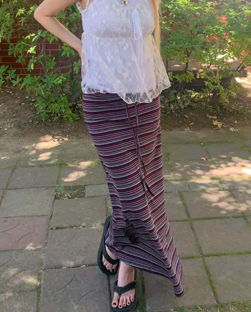 아쿠비클럽 lolin stripes long skirt 롱스커트 치마