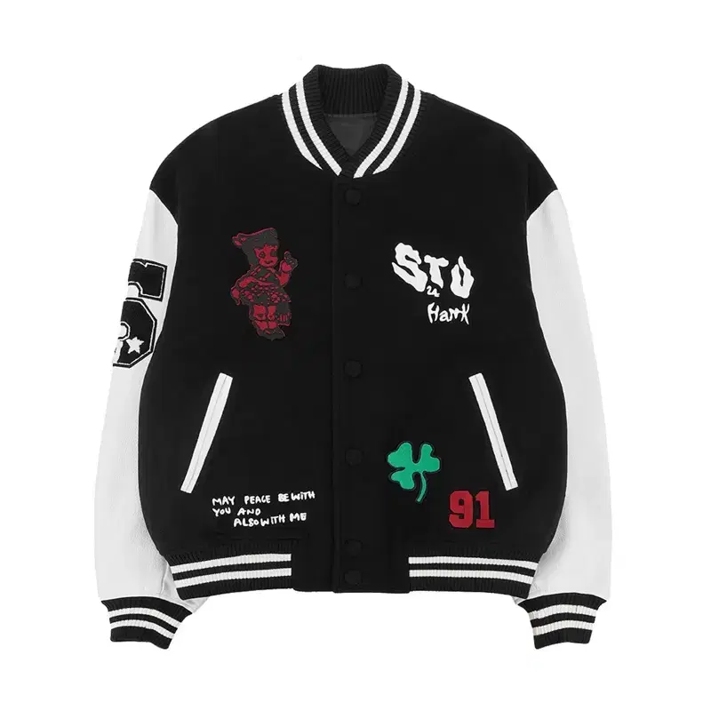 STU HANK Varsity Jacket Black 에스티유 바시티