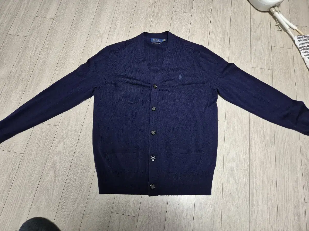 Polo Cardigan Navy M Merino Wool