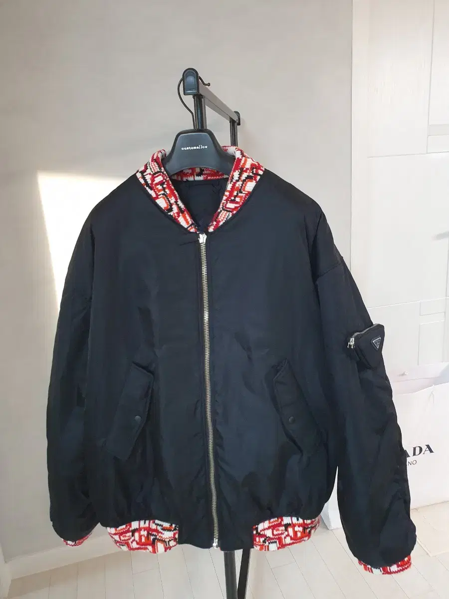 (New) Prada Oversized Rina Nylon Knit Bomber Jacket Black