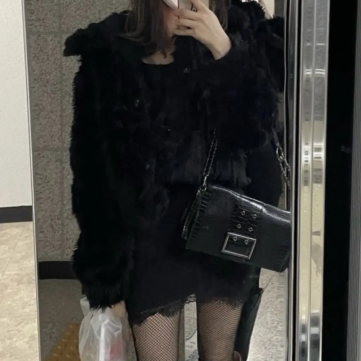 Threetimes Meringue fake fur coat Black