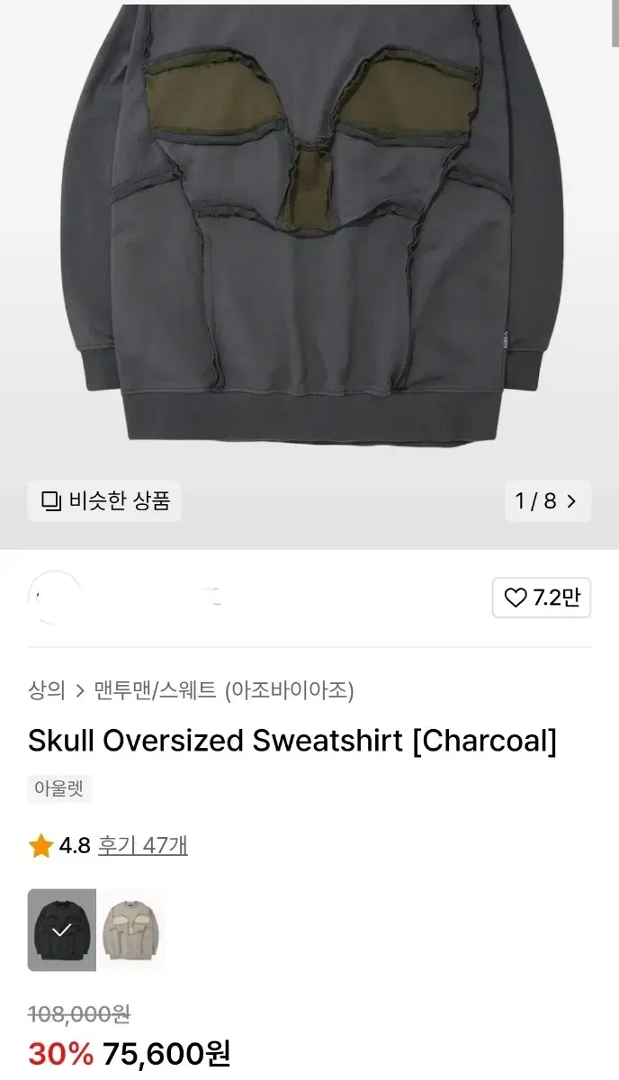 Skull Oversized Sweatshirt [Charcoal] - Black