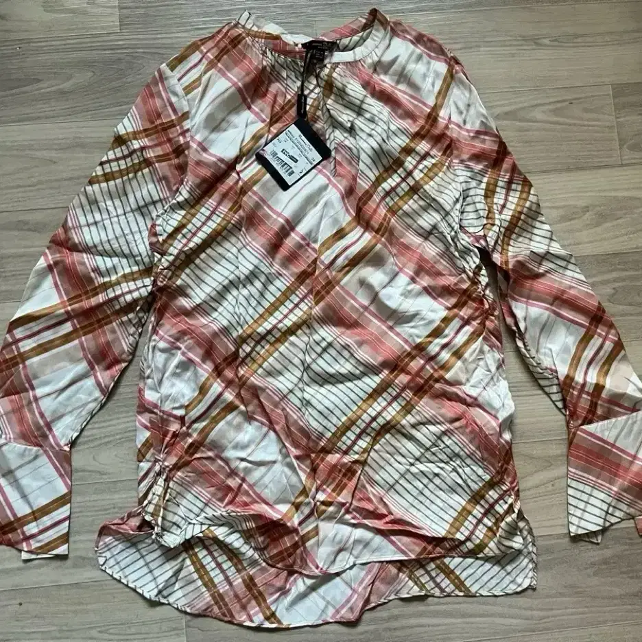 Massimo Duti 체크 블라우스, 코랄, 2 (새상품)