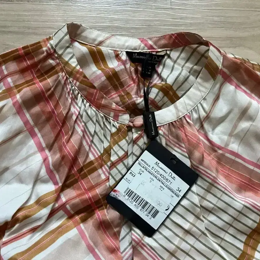 Massimo Duti 체크 블라우스, 코랄, 2 (새상품)