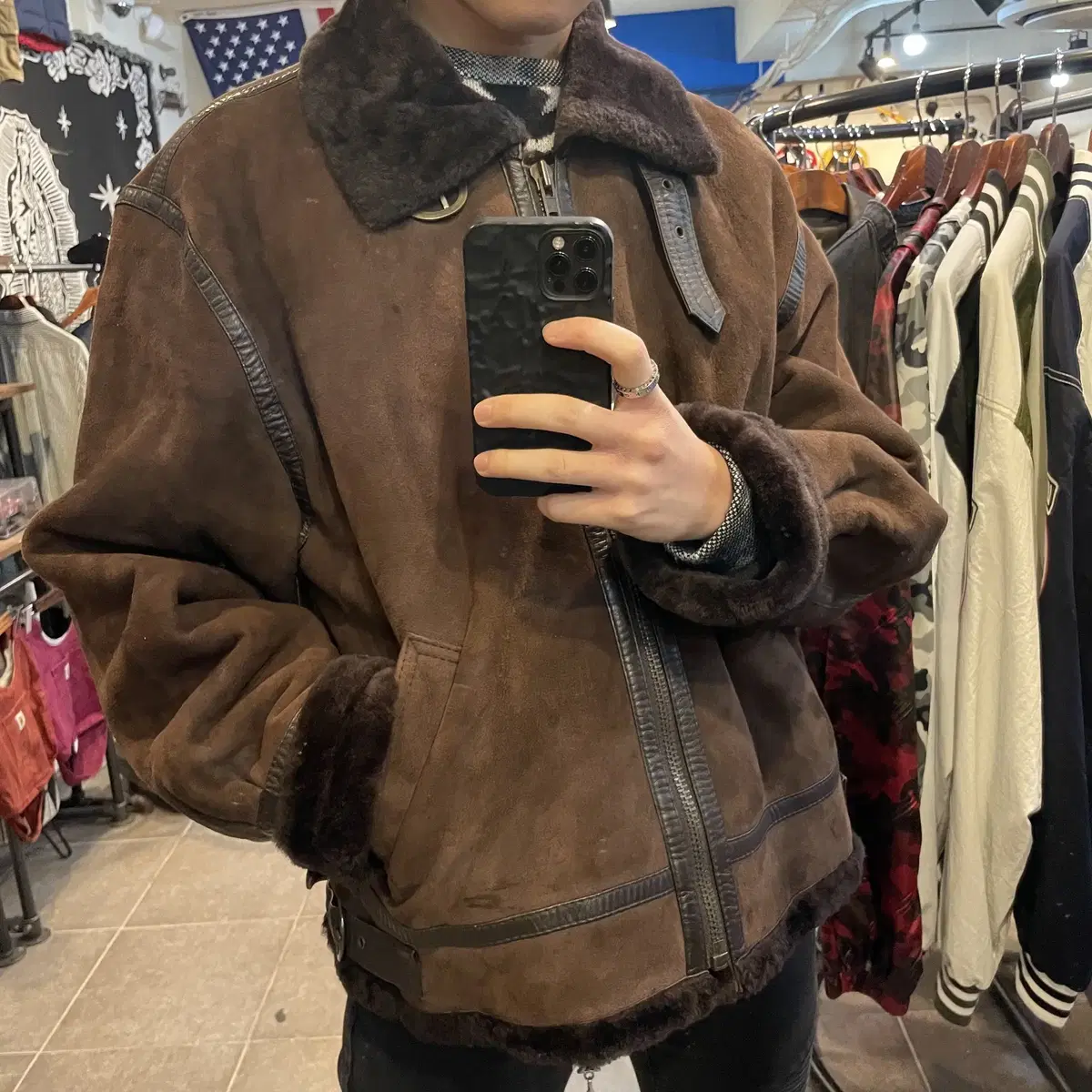 (NO.9) VTG Vintage Sheepskin Mustang Brown