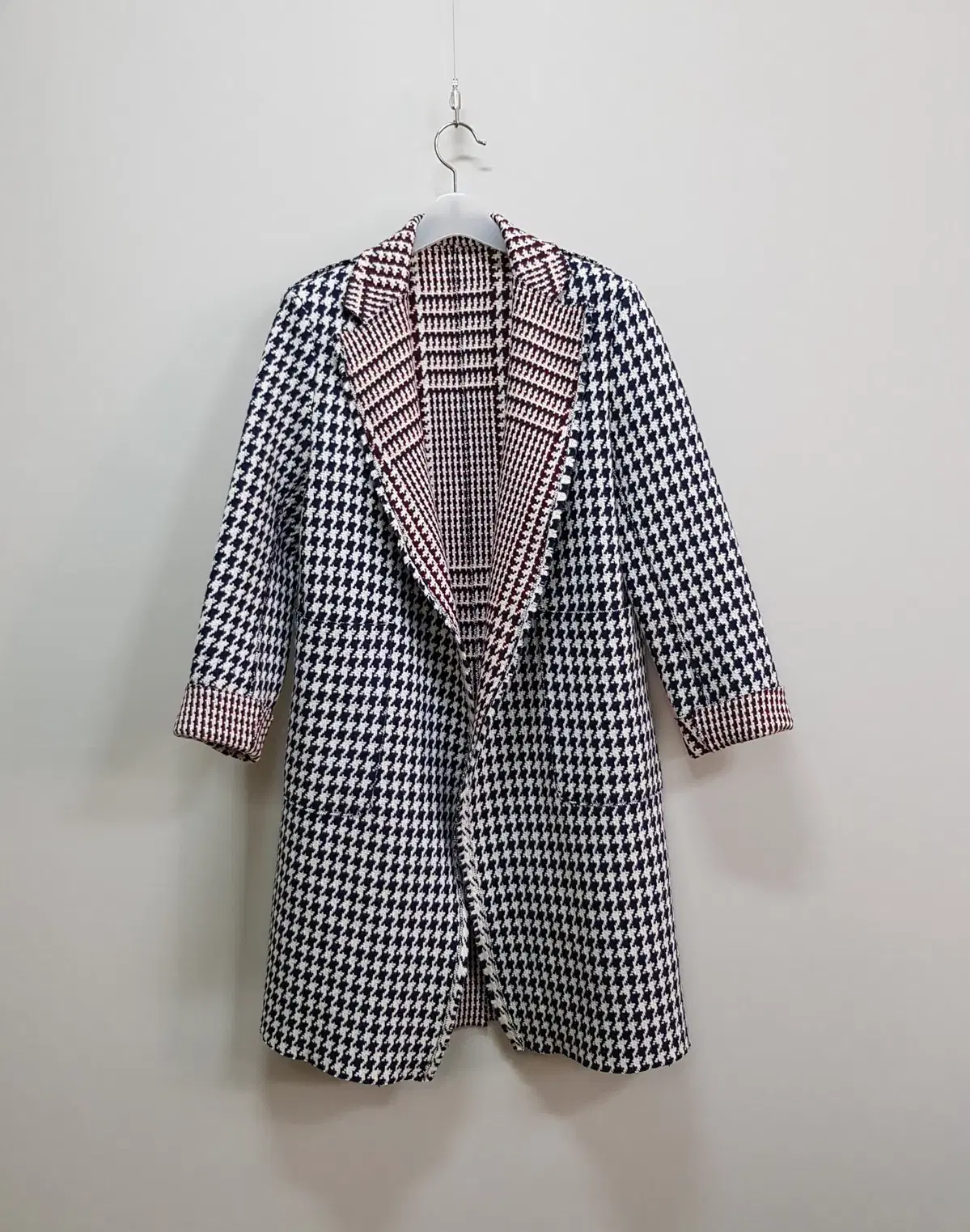 Hansom Time Colombo Houndstooth Check Open Loose Fit Coat Size XS