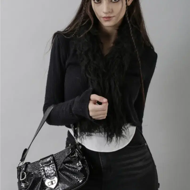 드라이로즈 크록 하트 백 블랙 croc heart bag