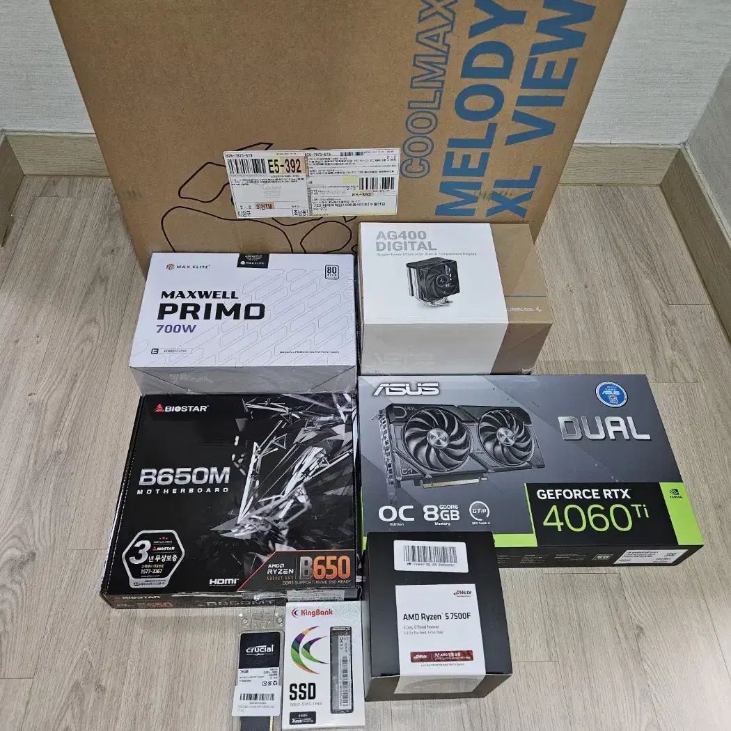 (신품)라이젠7500F + 아수스 RTX 4060Ti 8GB 공랭본체!~