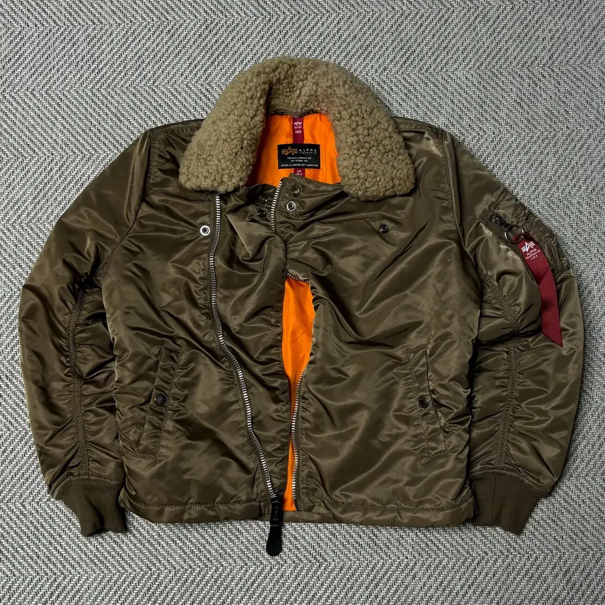 ALPHA Alpine Industries B-15 Fleece kara Unique Zip-up Bomber Puffer Jacket