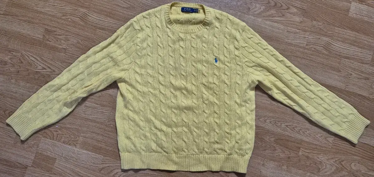 [On sale]Polo cable cotton knit yel XXL