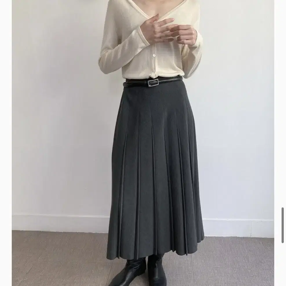 librement grey pleats long skirt