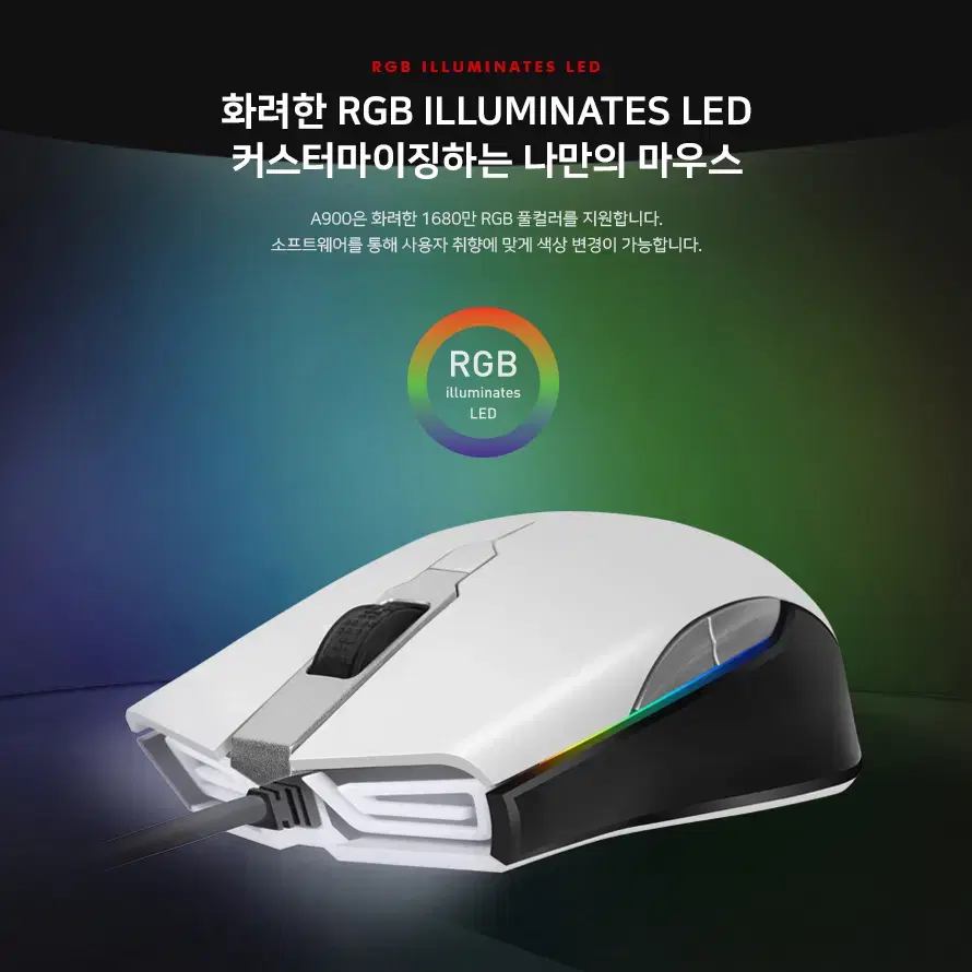 5000dpi 감도변환 RGB LED 게이밍 광 마우스 화이트