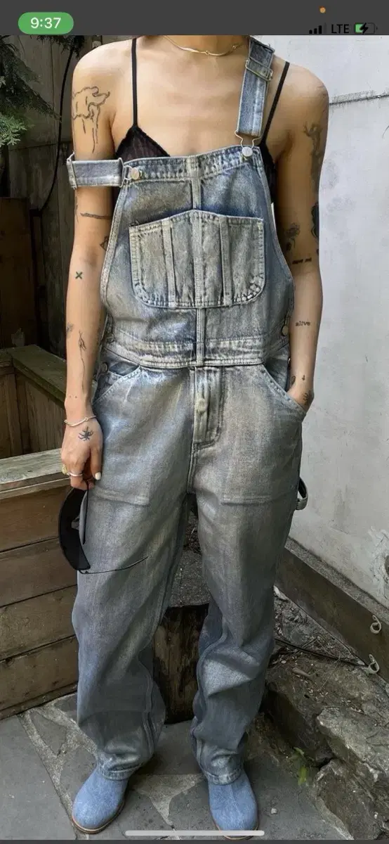 604service silver coated denim overall