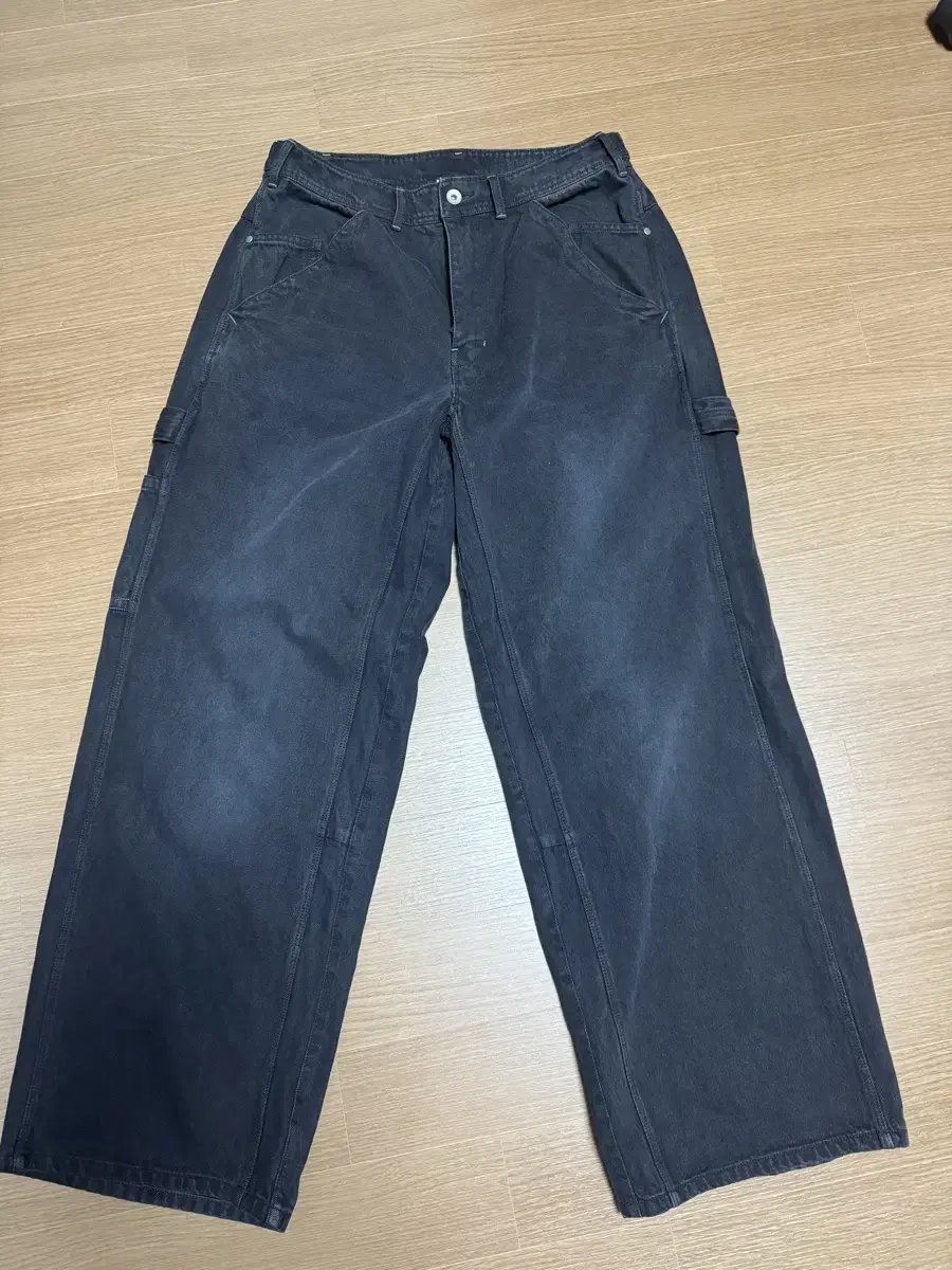 Polyester Hammer Denim Pants Washed Black 3 sizes