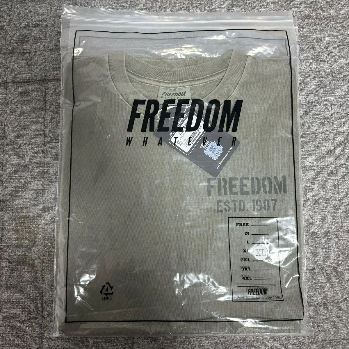 freedom,프리덤 1987 피그먼트 반팔 카키 XL 미개봉 새상품