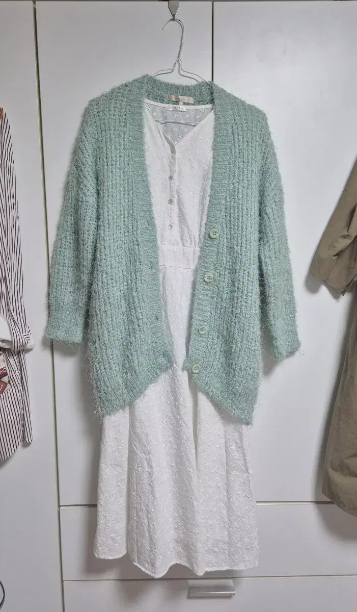 Paige Flynn Unbalanced Mint Long Cardigan