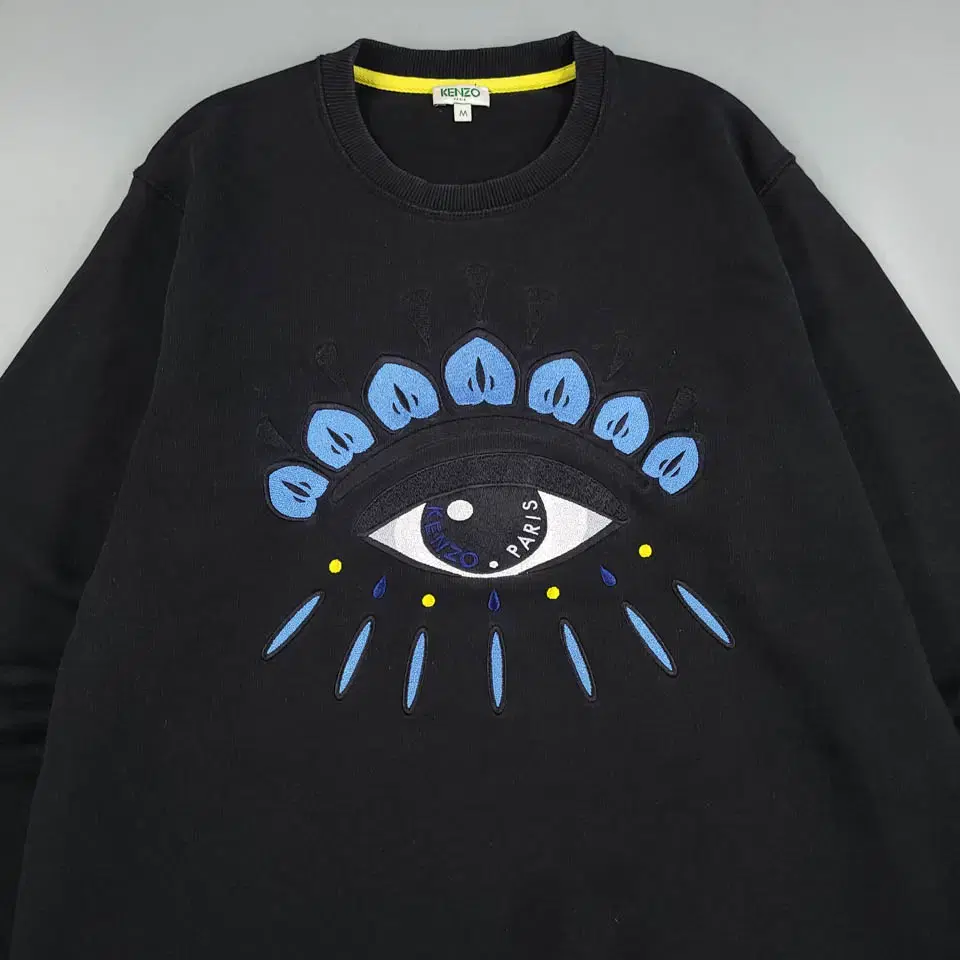 KENZO 겐조 피그먼트 블랙 멀티컬러 빅아이 눈 로고 자수 코튼100