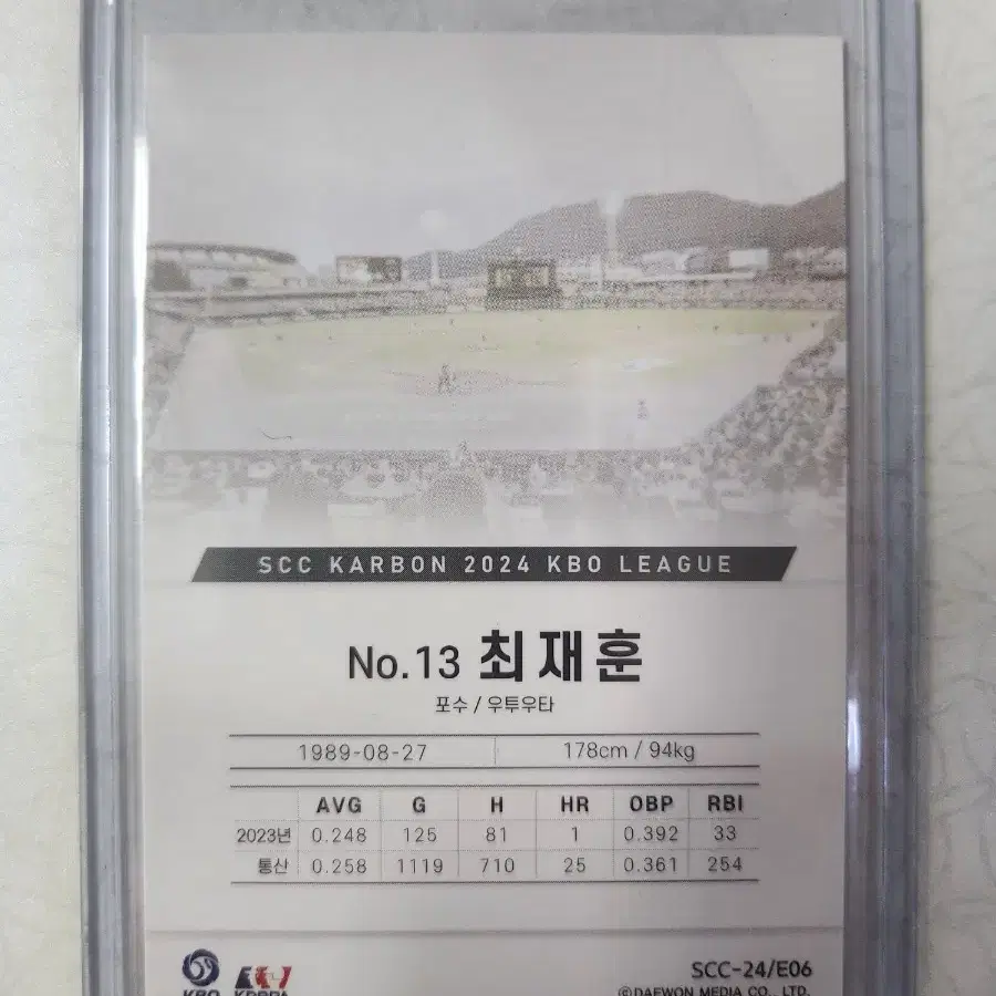 2024 KBO SCC 카본 최재훈 베이스페러렐 카드 판매 한화이글스