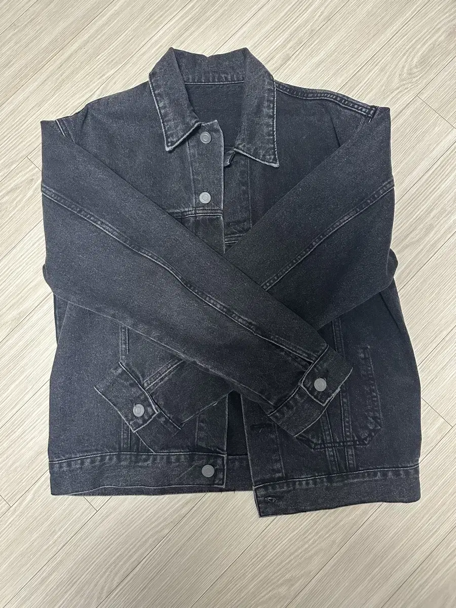 Branded black and blue denim jacket