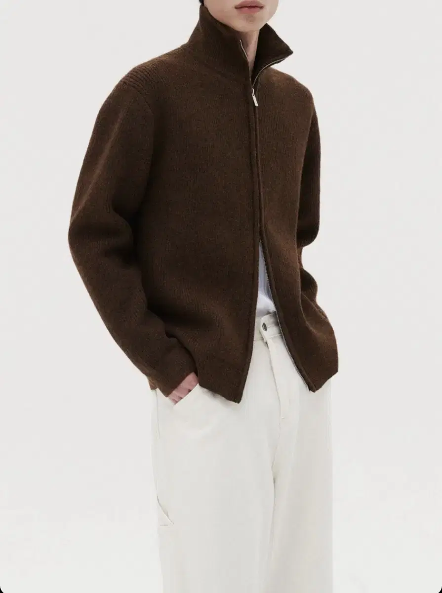 Brown Two-Way Knit Zip Up