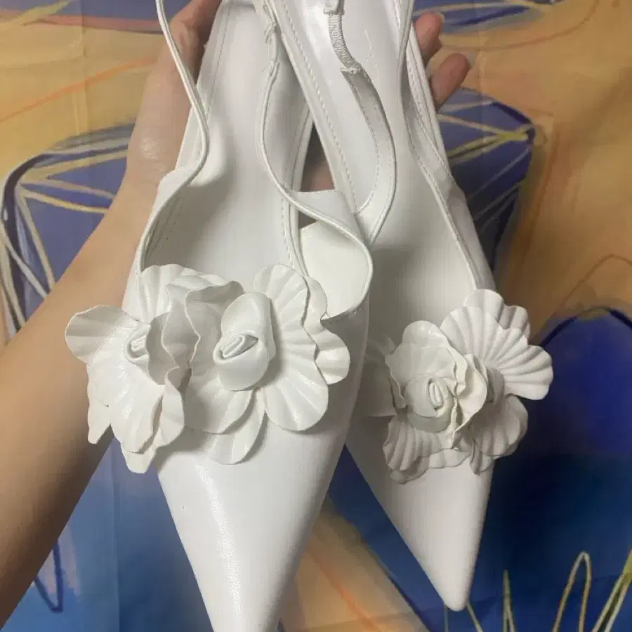 Floral accent white kitten heels slingba