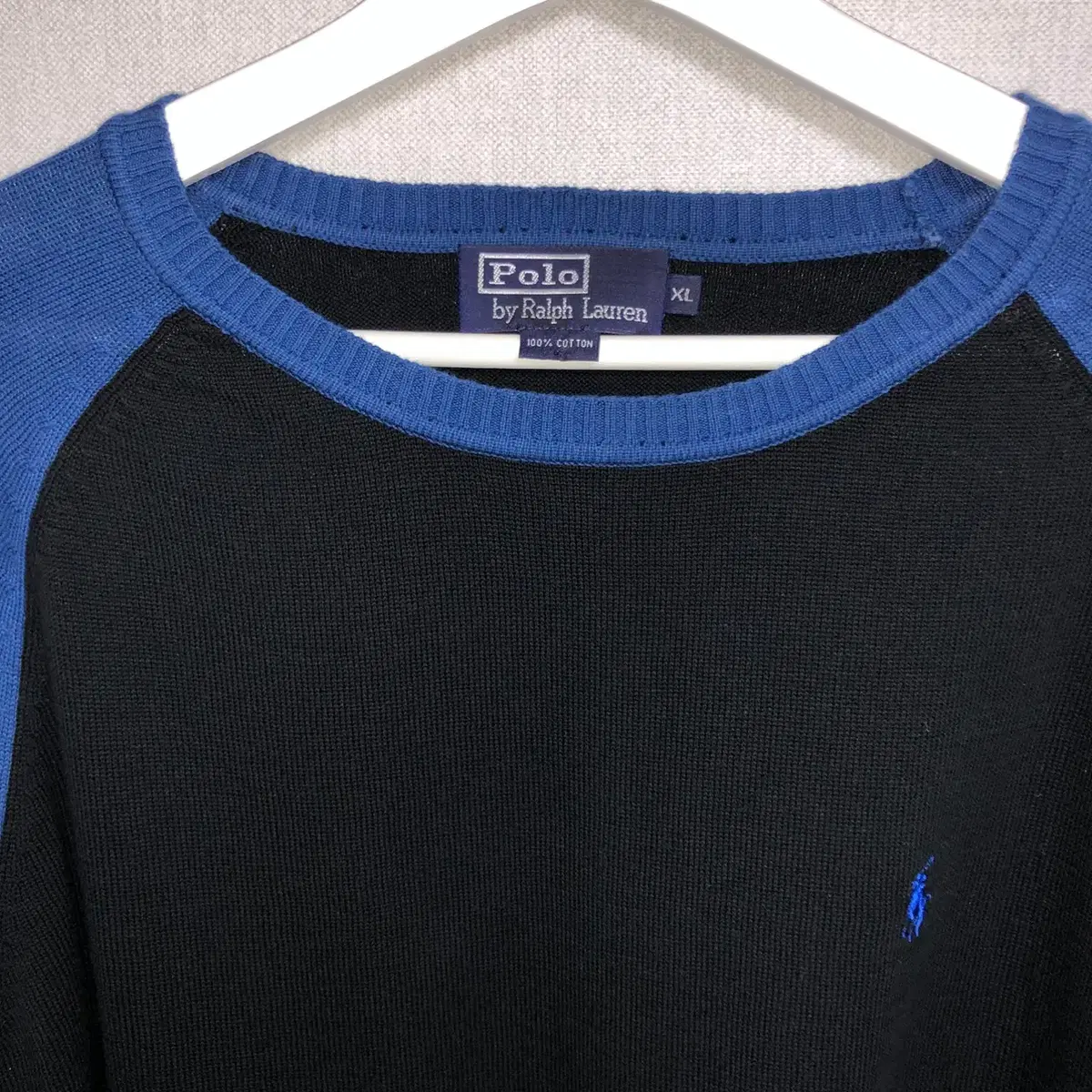 Polo Ralph Lauren 블루&블랙 배색 니트 스웨터 (XL)