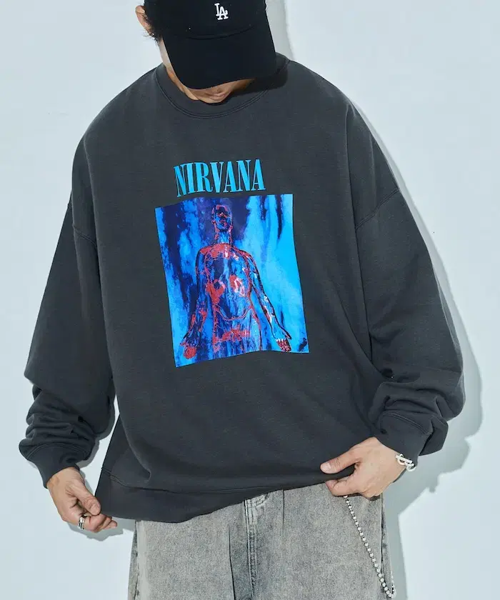 Freakstore x Nirvana 24FW Overfit Sweatshirt SLIVER Charcoal L