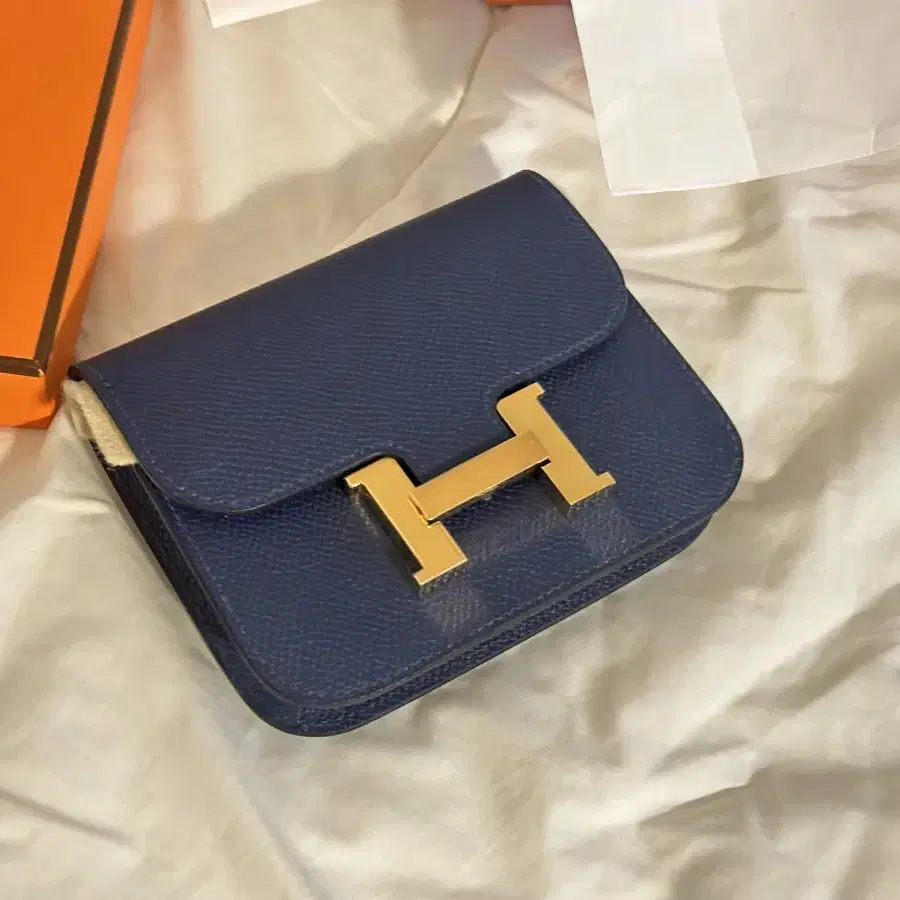 Hermes Constance Slim Wallet blue navy