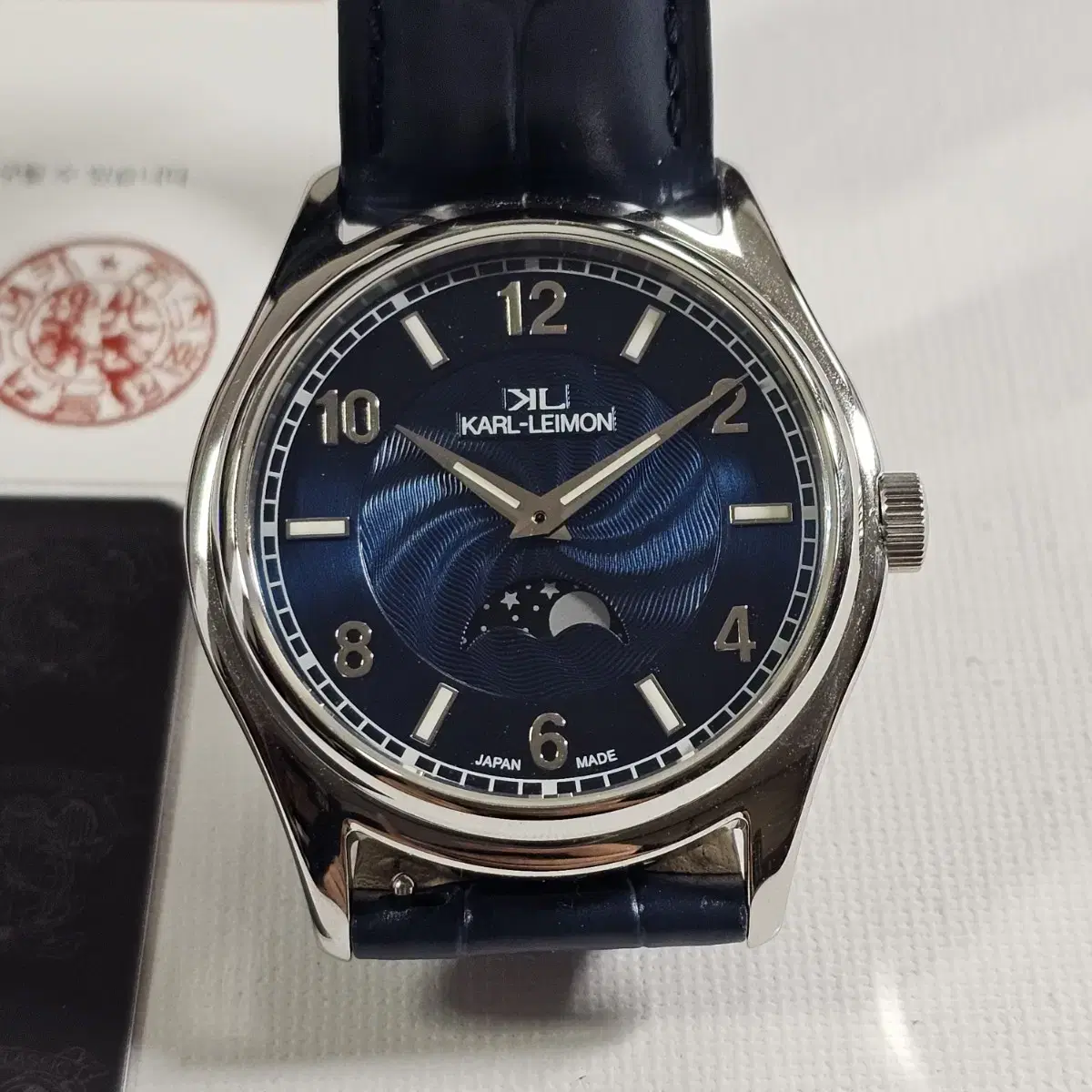 Carlyleman Classic Simplicity Moonphase Leather Watch Silver Bloo