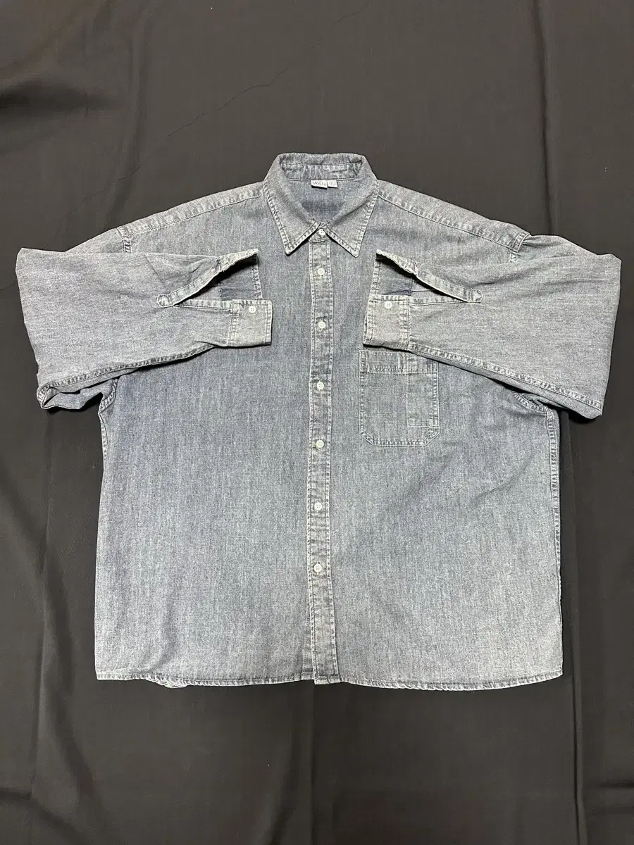 [XL] Partimento Oversized Stone-Washed Denim Shirt Bloo