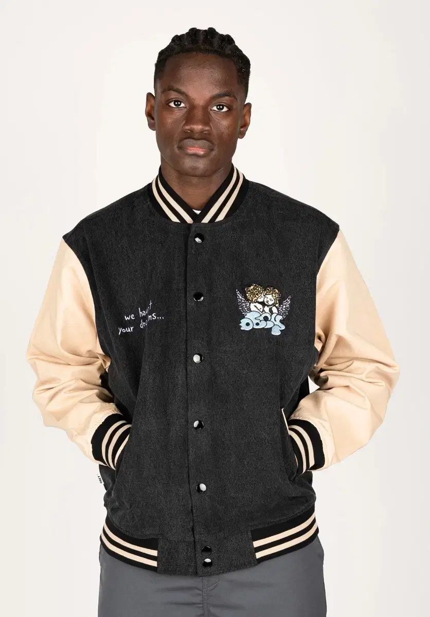 [XL] OBEY Care Denim Varsity Jacket