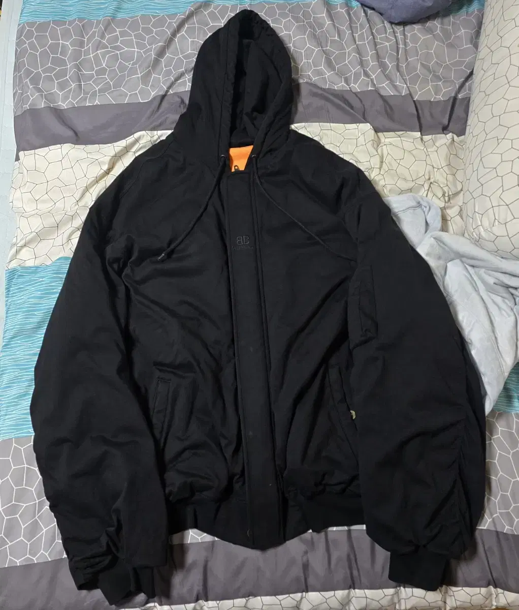 (S) Balenciaga Patched hooded bomber jacket