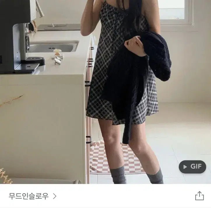 리브어 체크 원피스 베이지