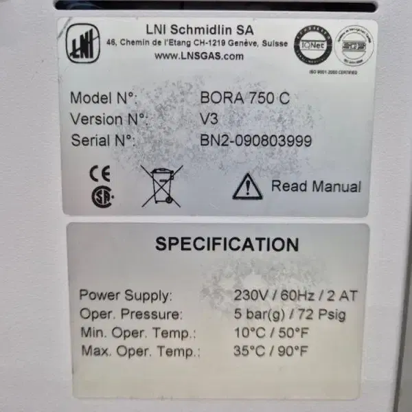 LNI Schmidlin SA BORA 750 C N2 질소 발생기