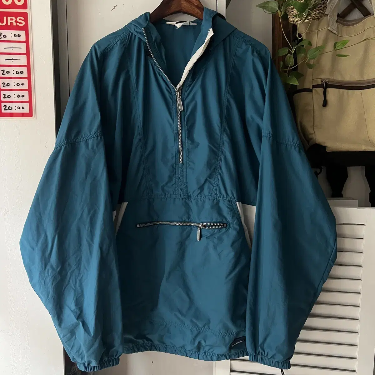 [XL]90's L.L.Bean 엘엘빈 배색 하프집업 나일론 아노락 자켓