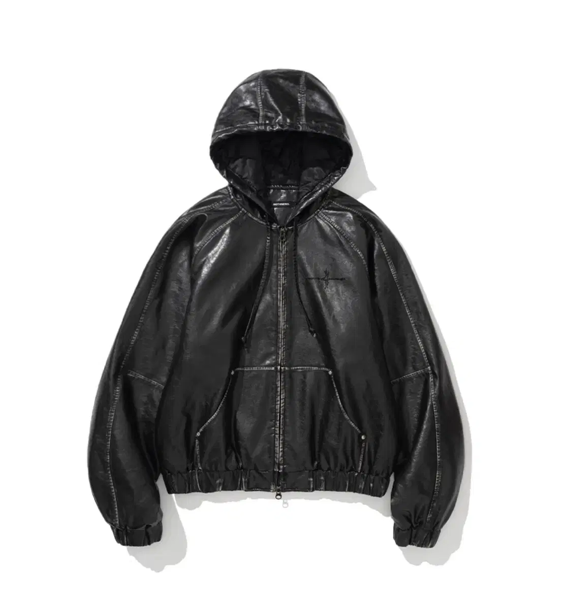 [L] Sicklepod Crop Leather Vintage Hooded Jacket