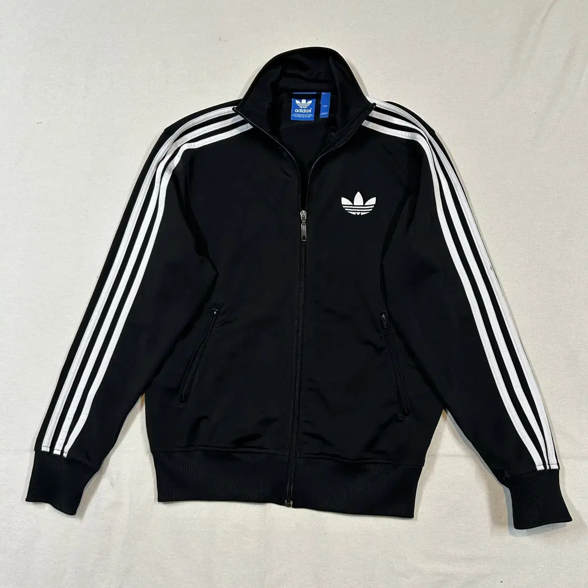 90) Adidas Firebird Black Three Stripe Jersey Track Top Zip Up