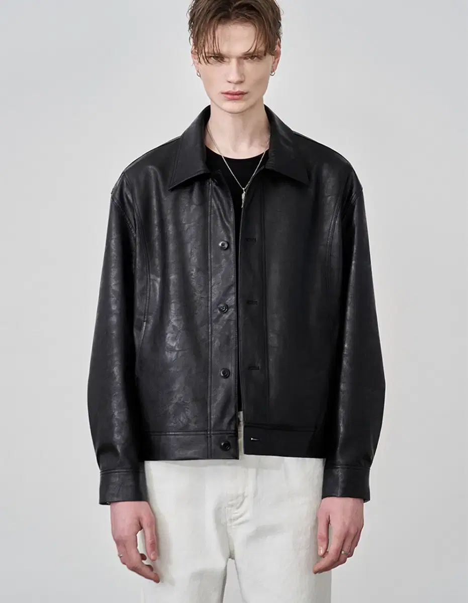 Drawstring leather jacket leather L size sells