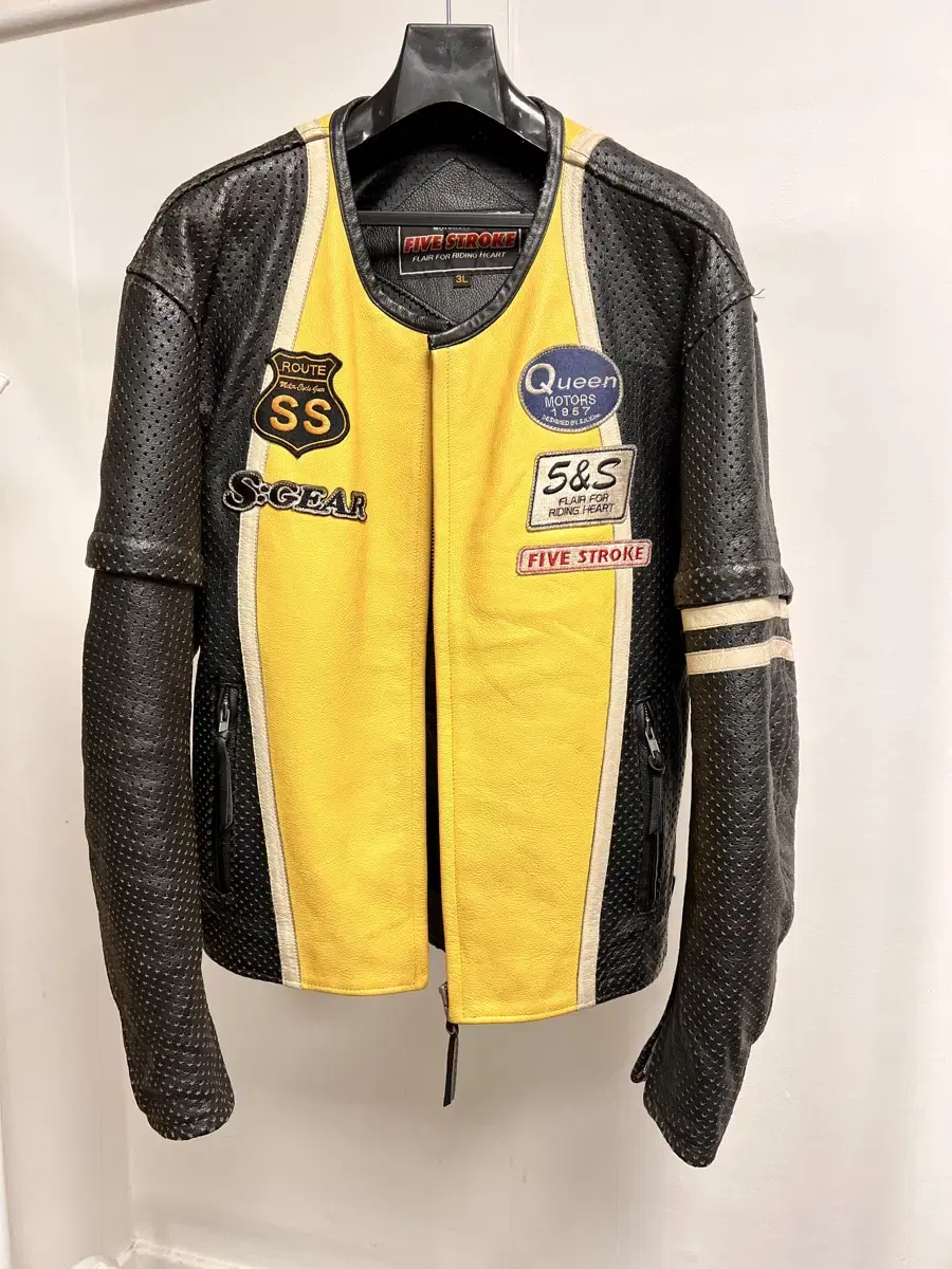 Five stroke vtg motorcycle real leather racing jacket XL