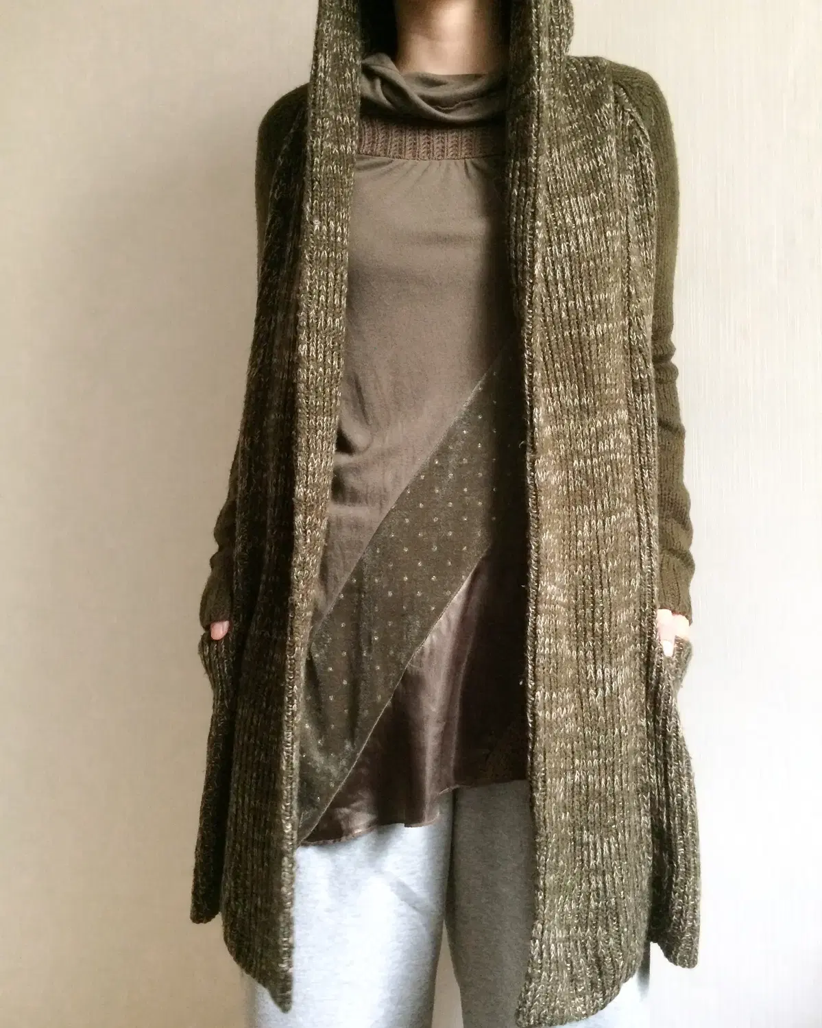 Bokashi open knit hood cardigan