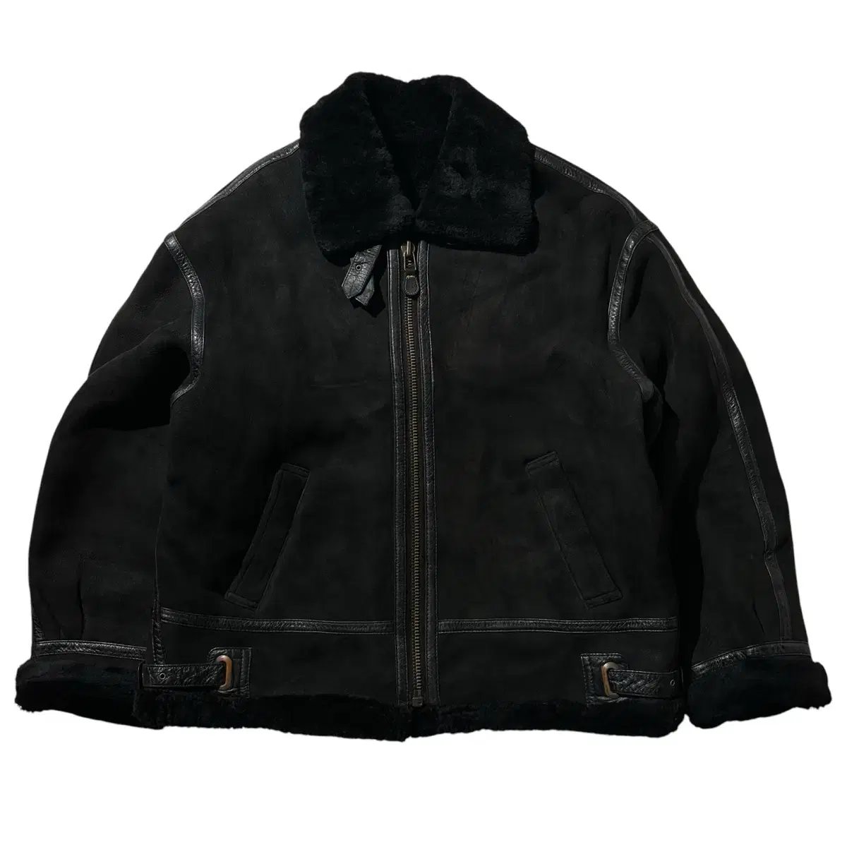 [XL-2XL] Casey Park B-3 Lambskin Mustang Bomber Jacket Black