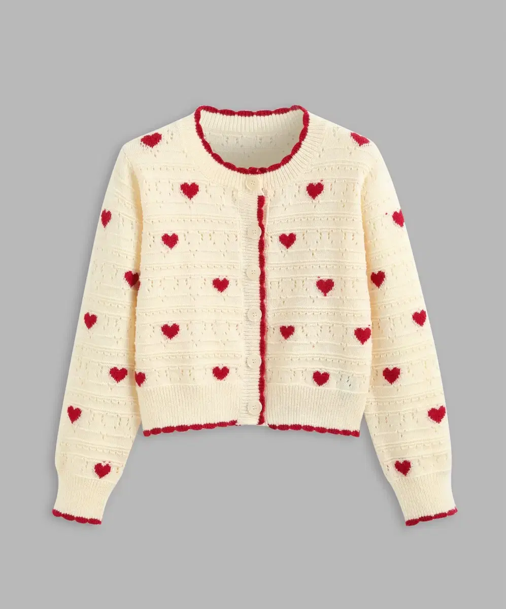 ShopCider Round Neck Heart Contrast Binding Cardigan