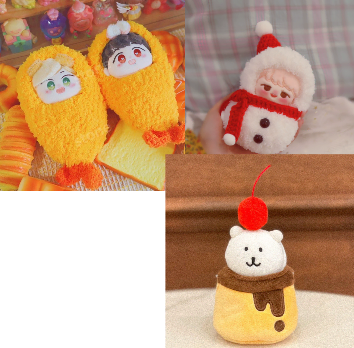 (4pcs in bulk)10cm plush TORNim pudding clothes+shrimp tempura+snowman+kotoko