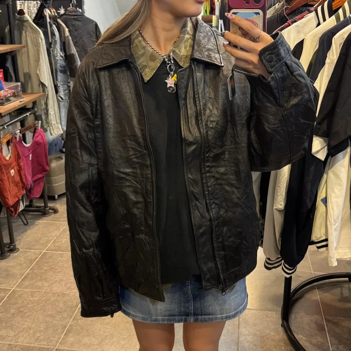 (NO.9)VTG Vintage Leather Jacket Black Yoke